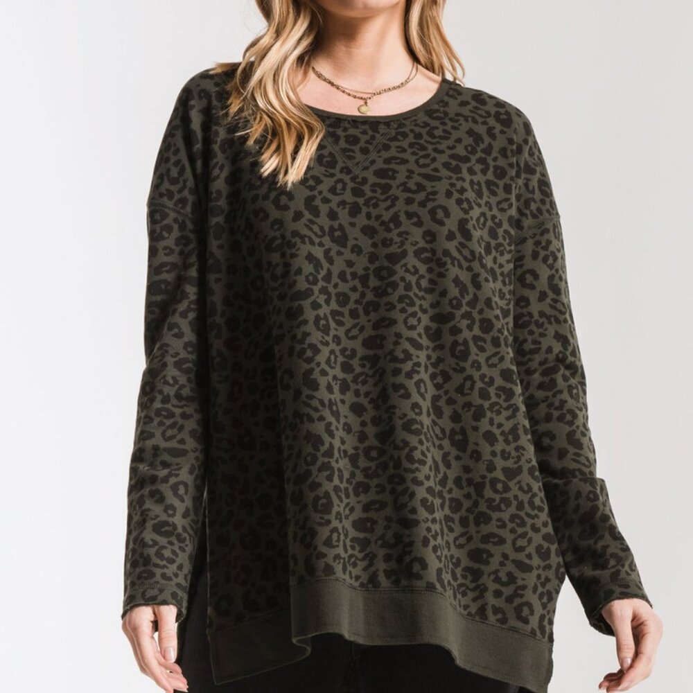 Z Supply Womens Weekender Pullover Leopard Print in Green/Black, Size XS - Picture 10 of 10